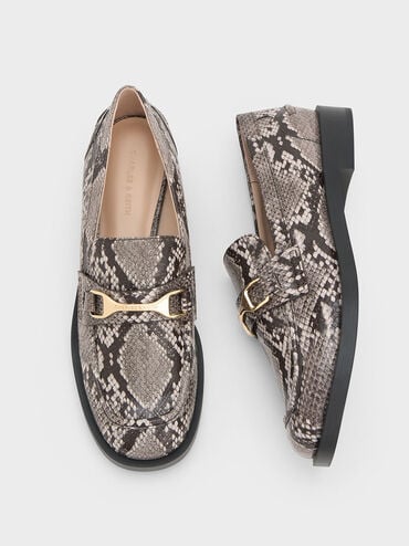 Leslie Snake-Print Metallic-Accent Loafers, Animal Print Natural, hi-res