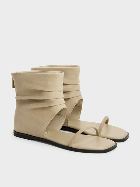 Joplin Ruched Faux Suede Boot Sandals, Beige, hi-res