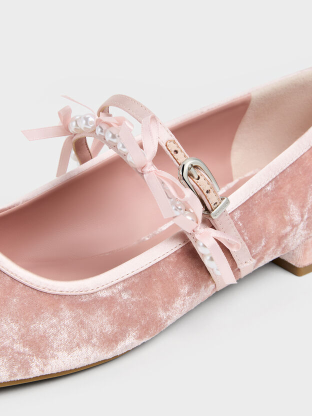 Noelie Velvet & Satin Pearl-Bow Mary Janes, Pink, hi-res
