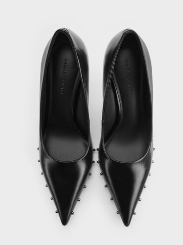 Coralie Studded Pointed Pumps, Black, hi-res