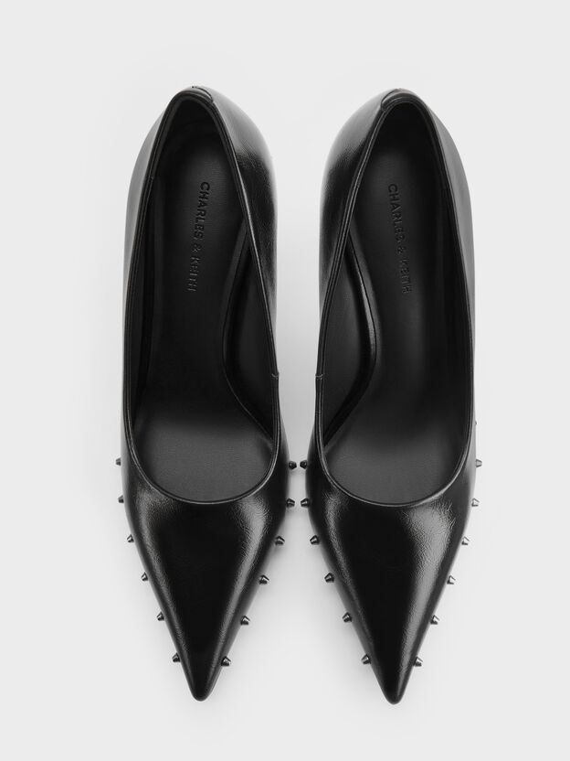 Coralie Studded Pointed Pumps, Black, hi-res