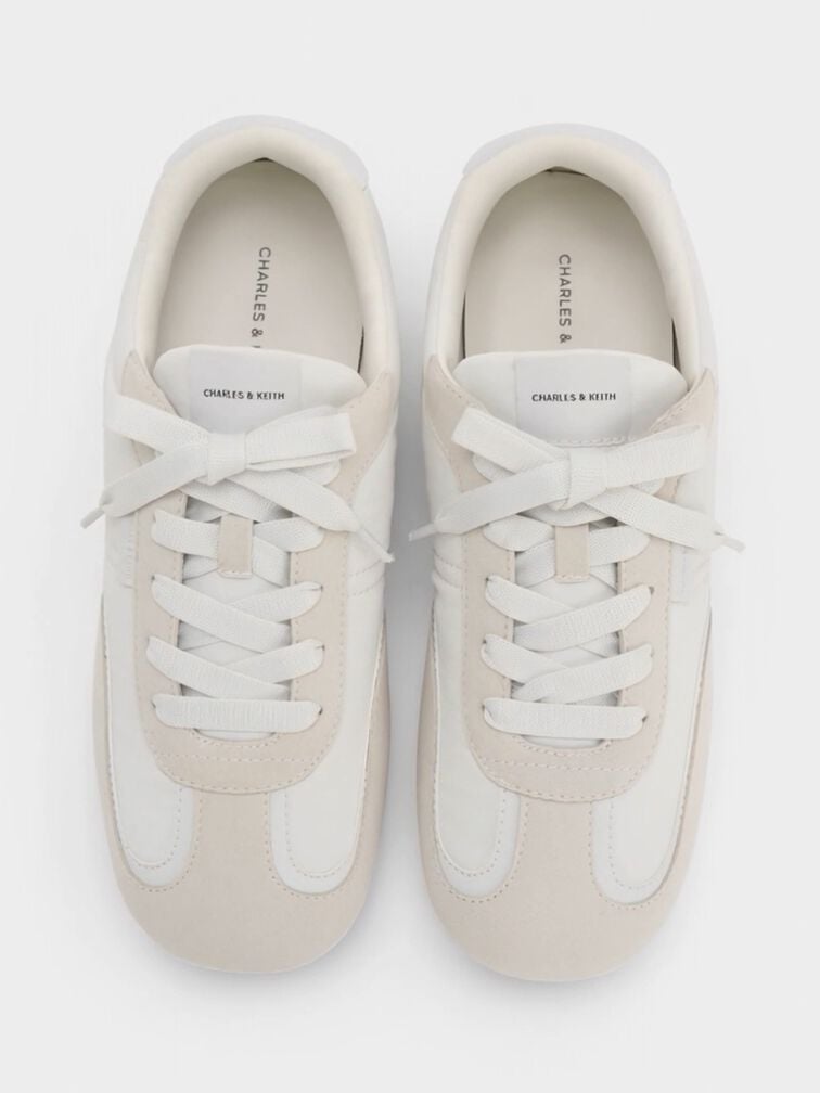 Nylon Contrast-Panel Lace-Up Sneakers, White, hi-res