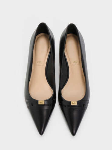 Georgina Leather Pointed-Toe Kitten-Heel Pumps, Black, hi-res