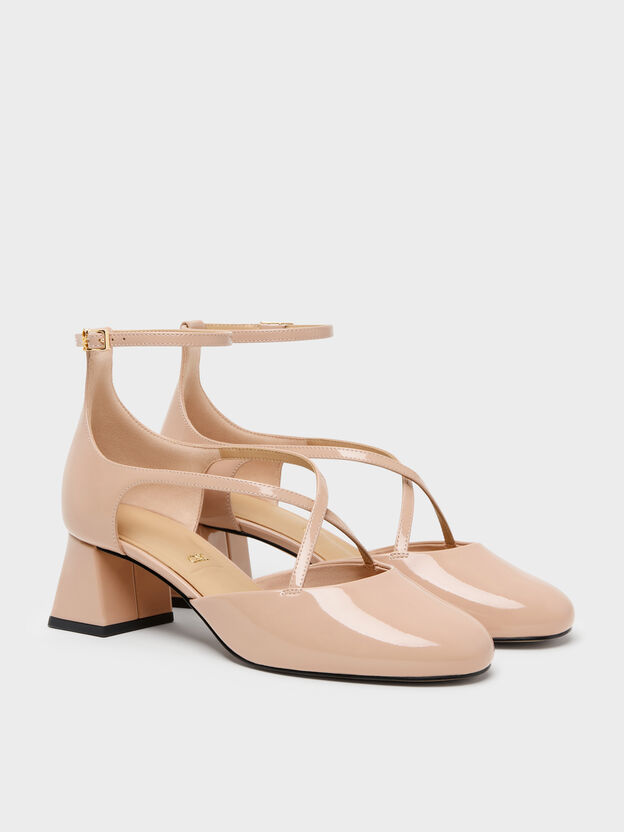 Patent Leather Crossover Pumps, Nude, hi-res
