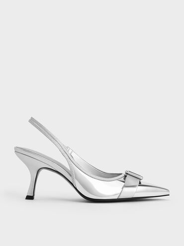 Anita Metallic Buckled Pointed-Toe Slingback Pumps, Silver, hi-res