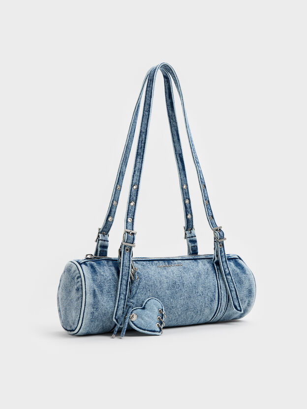 Rey Denim Elongated Shoulder Bag, Denim Blue, hi-res