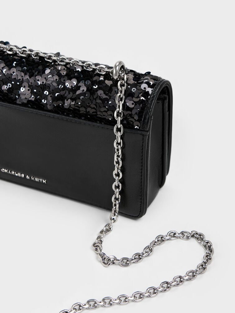 Paffuto Sequinned Wallet On Chain, Noir, hi-res