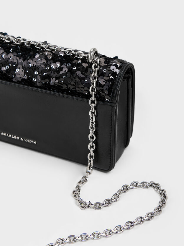 Paffuto Sequinned Wallet On Chain, Noir, hi-res