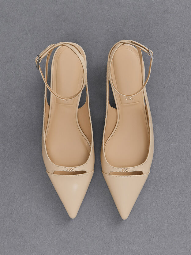 Leather Kitten-Heel Pumps, Beige, hi-res