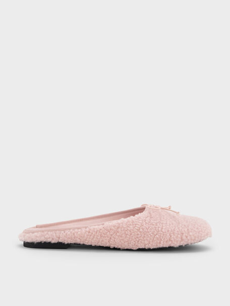 Nancy Faux Shearling Bow Ballet Mules, Pink, hi-res