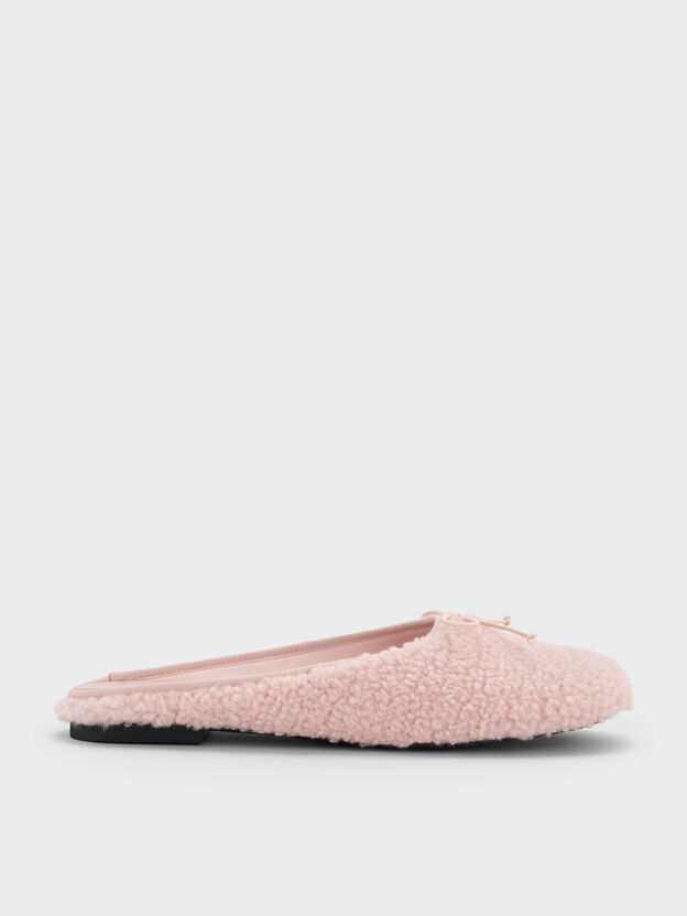 Nancy Faux Shearling Bow Ballet Mules, Pink, hi-res