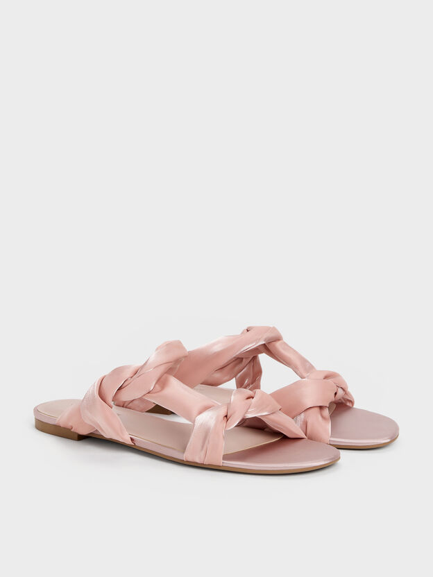 Ruched-Strap Slide Sandals, Light Pink, hi-res