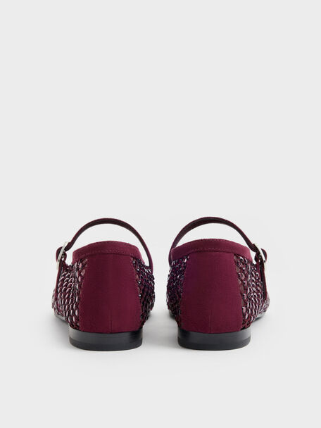 Maggie Mesh Crystal Mary Janes, Burgundy, hi-res