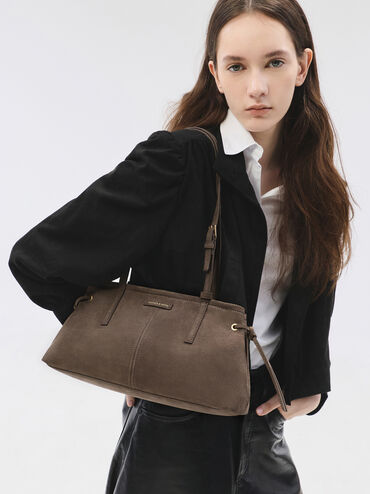 Noane Elongated-Handle Shoulder Bag, Stone Grey, hi-res