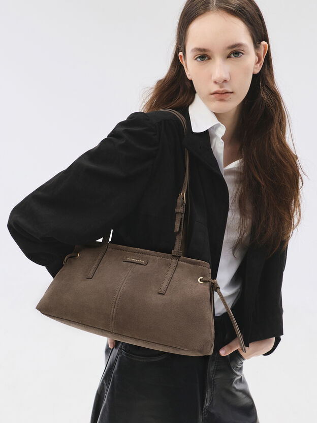Noane Elongated-Handle Shoulder Bag, Stone Grey, hi-res