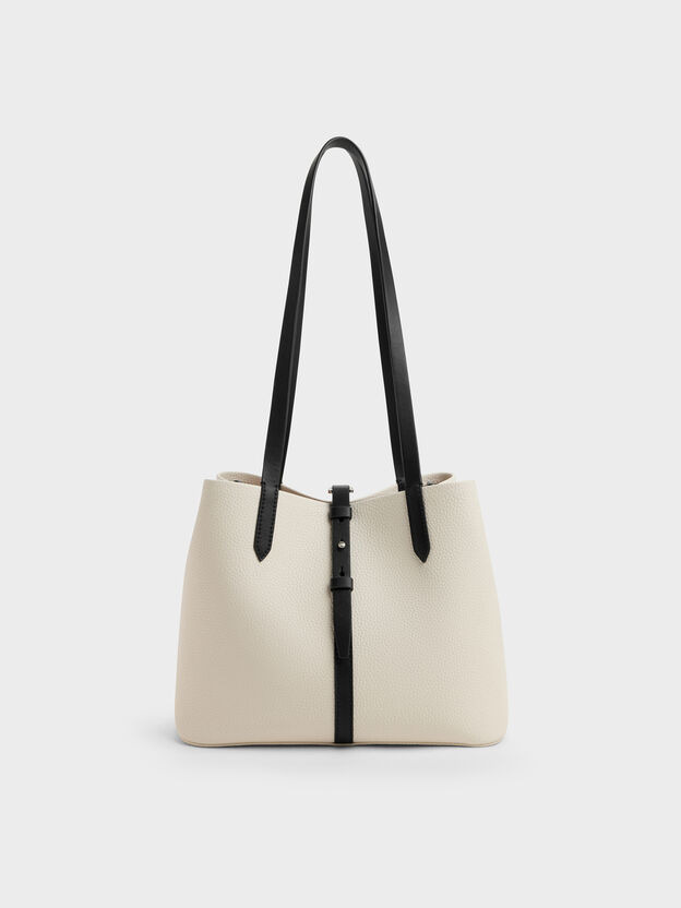 Beryl Two-Tone Belted Bucket Bag, Multi Cream, hi-res