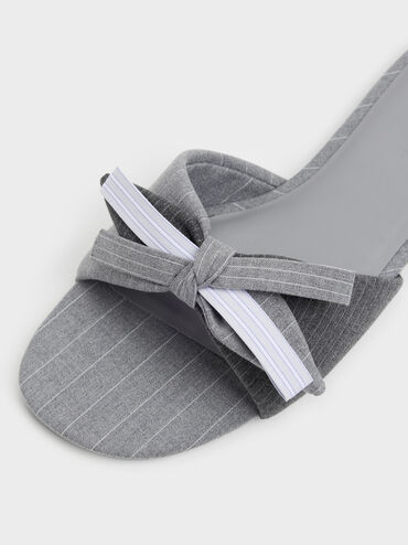 Striped Bow Slide Sandals, Grey, hi-res
