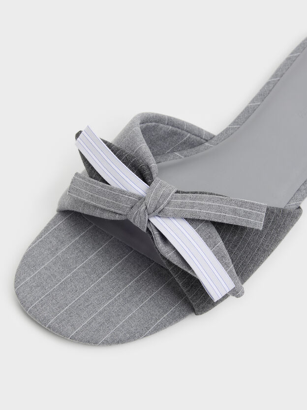 Striped Bow Slide Sandals, Grey, hi-res
