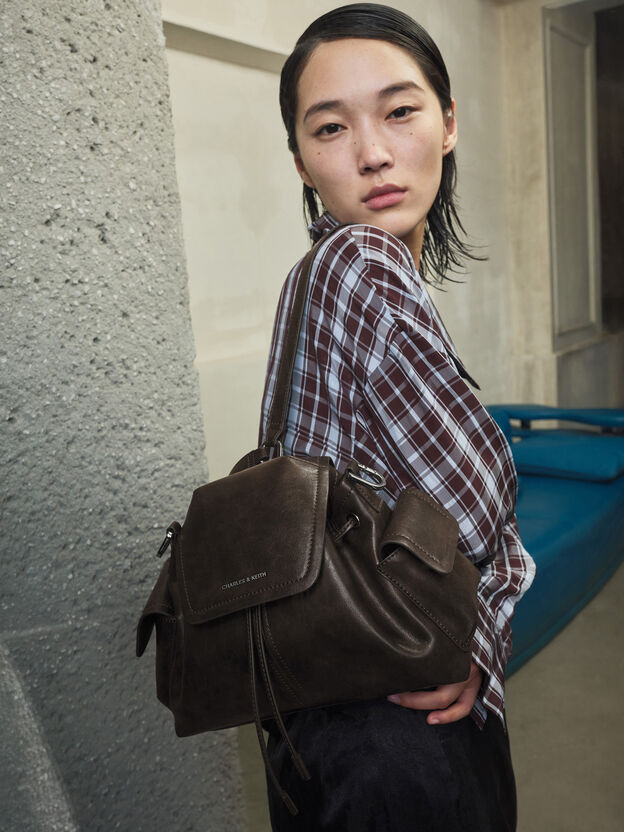 Noane Side-Pocket Bucket Bag, Dark Brown, hi-res