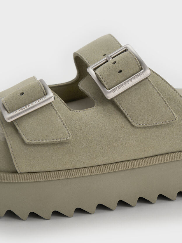 Buckled Double-Strap Flatform Sandals, Sage Green, hi-res