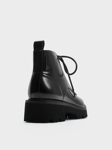 Ridged-Sole Side-Zip Combat Boots, Black Box, hi-res