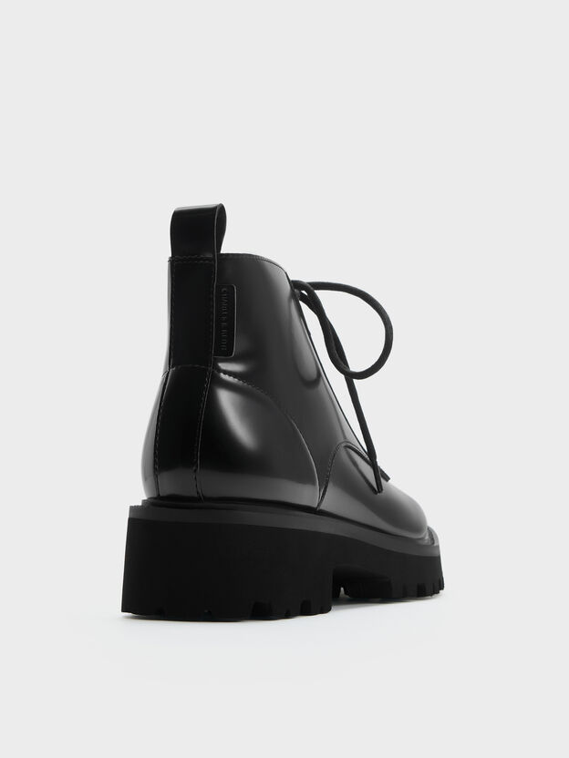 Ridged-Sole Side-Zip Combat Boots, Black Box, hi-res