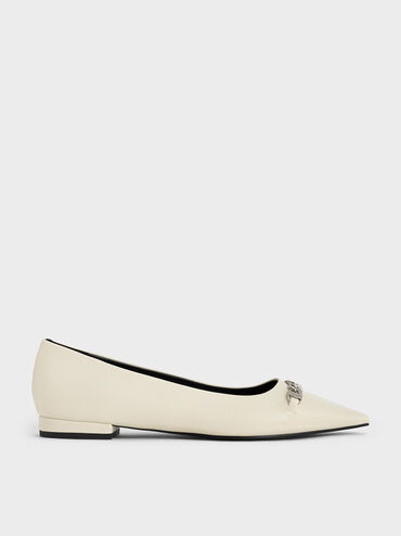 Chain-Link Pointed-Toe Ballet Flats, Chalk, hi-res