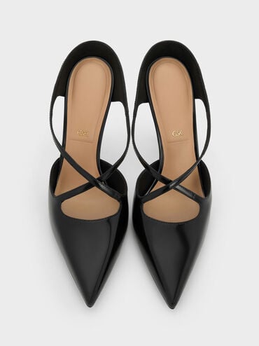 Kyra Leather Crossover-Strap Stiletto-Heel Mules, Black Box, hi-res