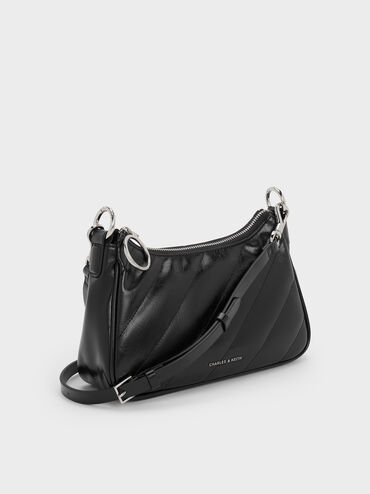 Philomena Crinkle-Effect Chain-Strap Crossbody Bag, Noir, hi-res
