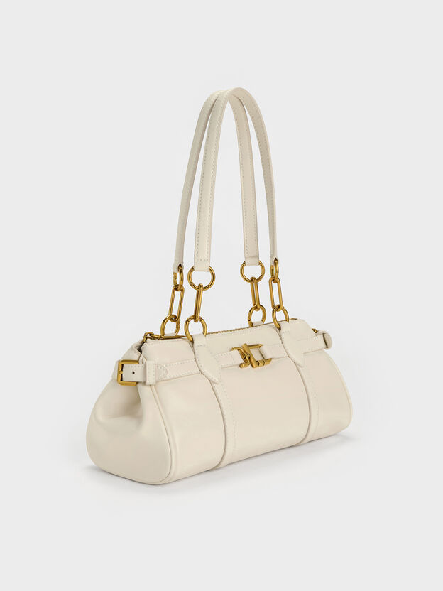 Gwynne Metallic-Accent Elongated Shoulder Bag, Cream, hi-res