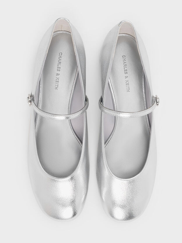 Gertrude Metallic Mary Janes, Silver, hi-res