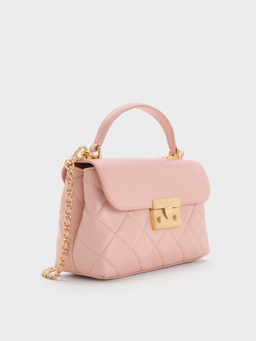 Alva Quilted Top Handle Bag, Light Pink, hi-res