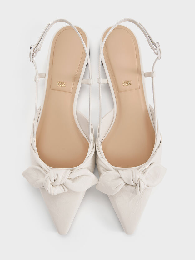 Jayce Leather Knot-Bow Slingback Flats, White, hi-res