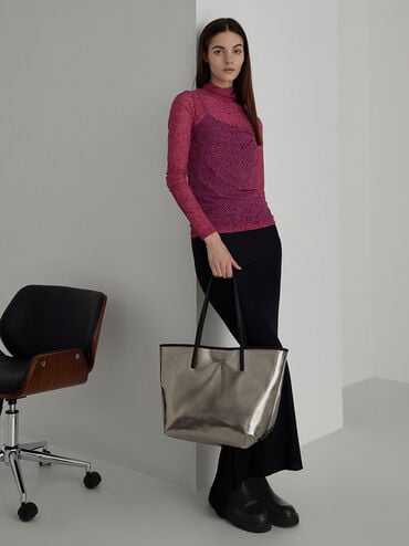 Sianna Metallic Reversible Tote Bag, Pewter, hi-res