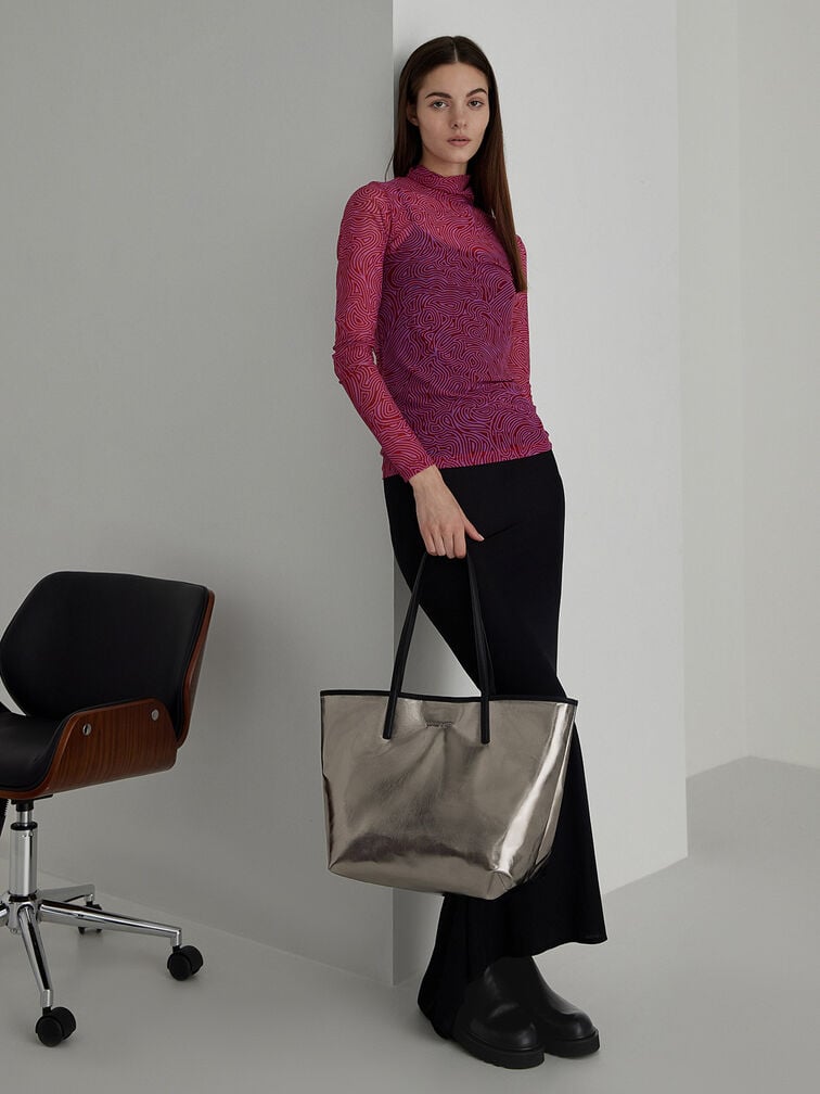 Sianna Metallic Reversible Tote Bag, Pewter, hi-res