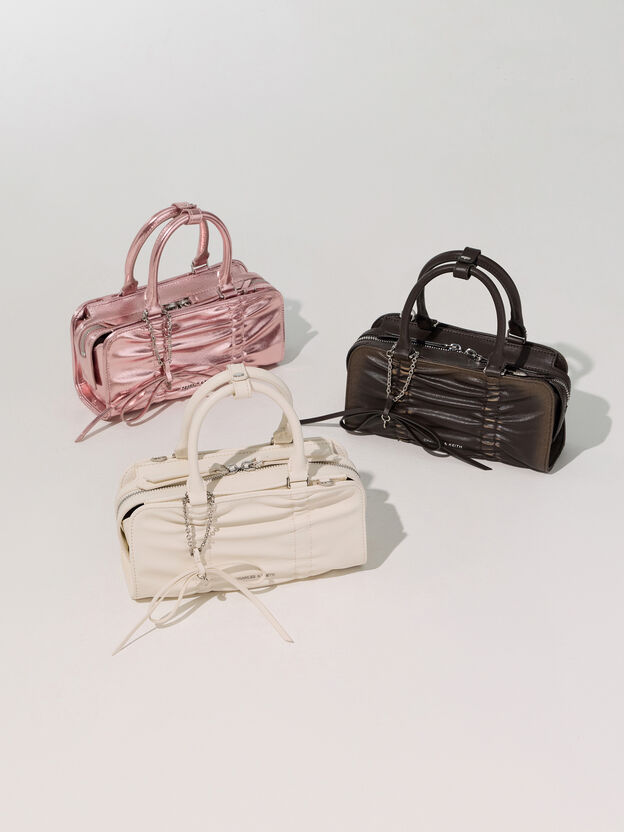 Kadee Metallic Ruched Bow-Charm Bowling Bag, Aura Pink, hi-res