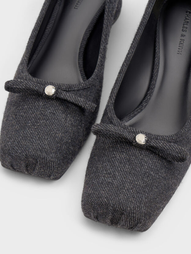 Felt Bow Square-Toe Pumps, Dark Grey, hi-res