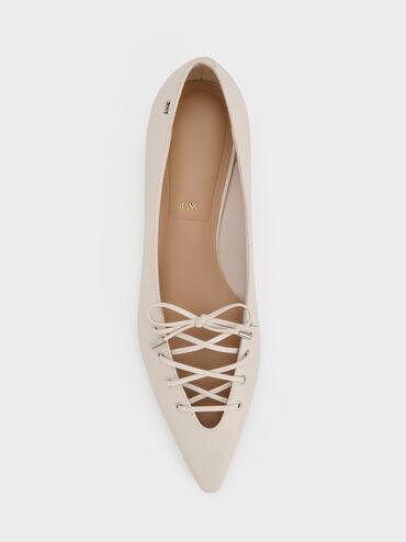 Jianna Leather Lace-Tie Flats, Chalk, hi-res