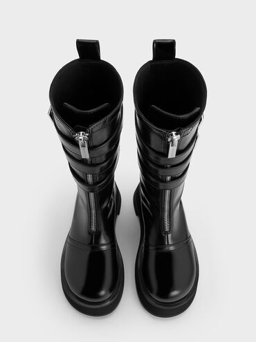 Nikki Triple-Buckle Calf Boots, Black, hi-res