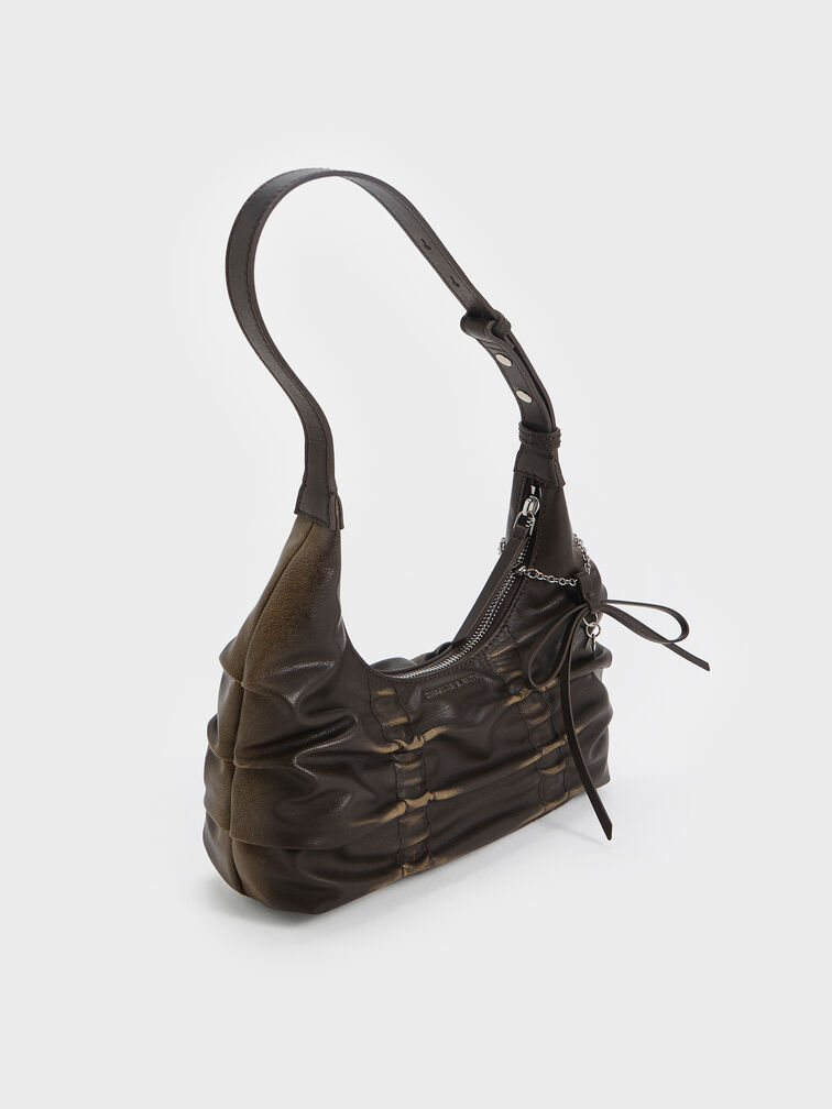 Kadee Ruched Bow-Charm Hobo Bag, Burnished Brown, hi-res