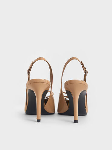 Patent Bow Slingback Pumps, Caramel, hi-res