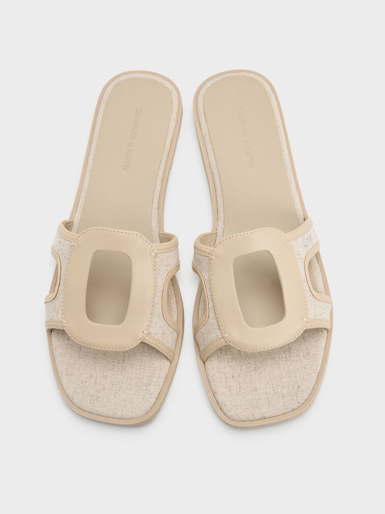 Easley Linen Cut-Out Slide Sandals, Taupe, hi-res