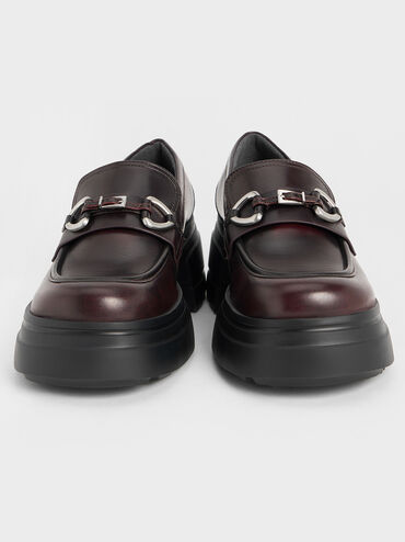 Metallic-Accent Chunky Platform Loafers, Burgundy, hi-res