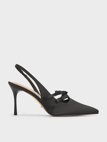 Jessy Recycled Polyester Bow Slingback Pumps, Black Textured, hi-res
