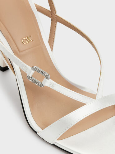 Crystal-Buckle Ankle-Strap Heels, White, hi-res