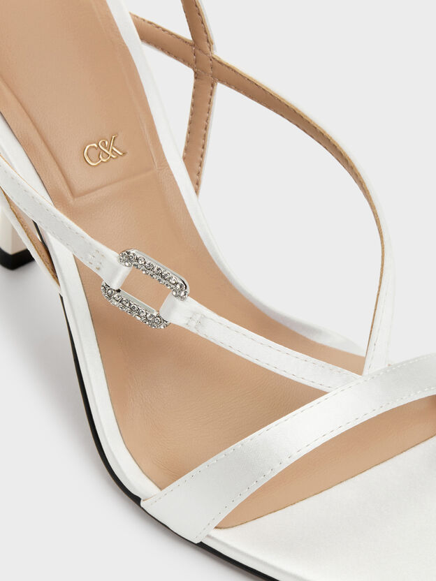 Crystal-Buckle Ankle-Strap Heels, White, hi-res