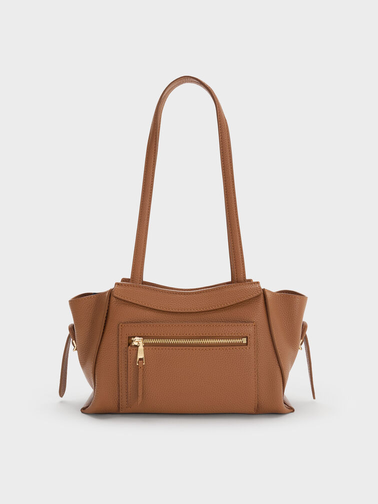 Leather Trapeze Tote Bag, Cinnamon Tan, hi-res