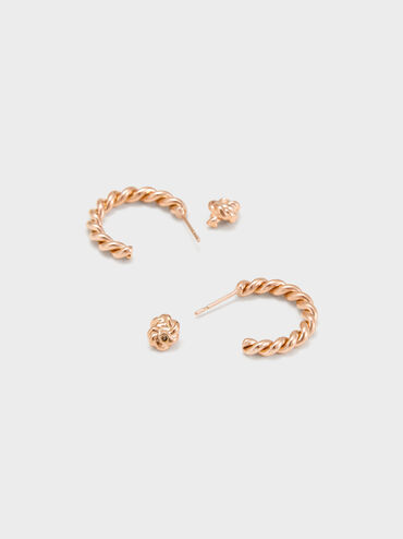 Sable Rope-Knot Hoop Earrings, Rose Gold, hi-res