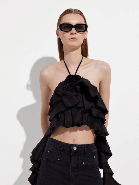 Aubrey Rectangular Sunglasses, Black, hi-res