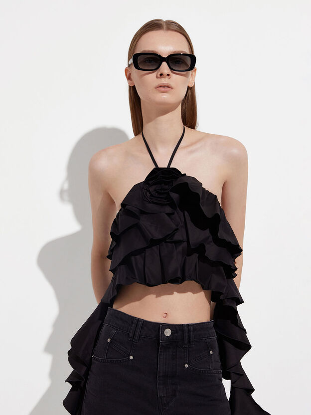 Aubrey Rectangular Sunglasses, Black, hi-res